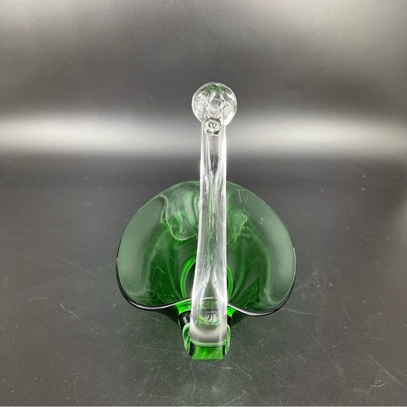 Vintage Duncan Miller Glass SWAN Console Bowl Emerald Green Bowl Candy Dish - Picture 2 of 12